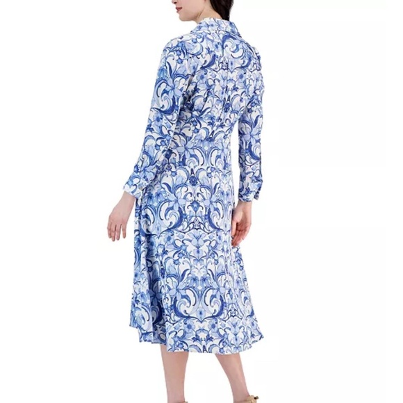 NWT Tahari Petite Hammered Satin Shirt Dress Faux Wrap Styling Long Sleeve Midi - Picture 3 of 16